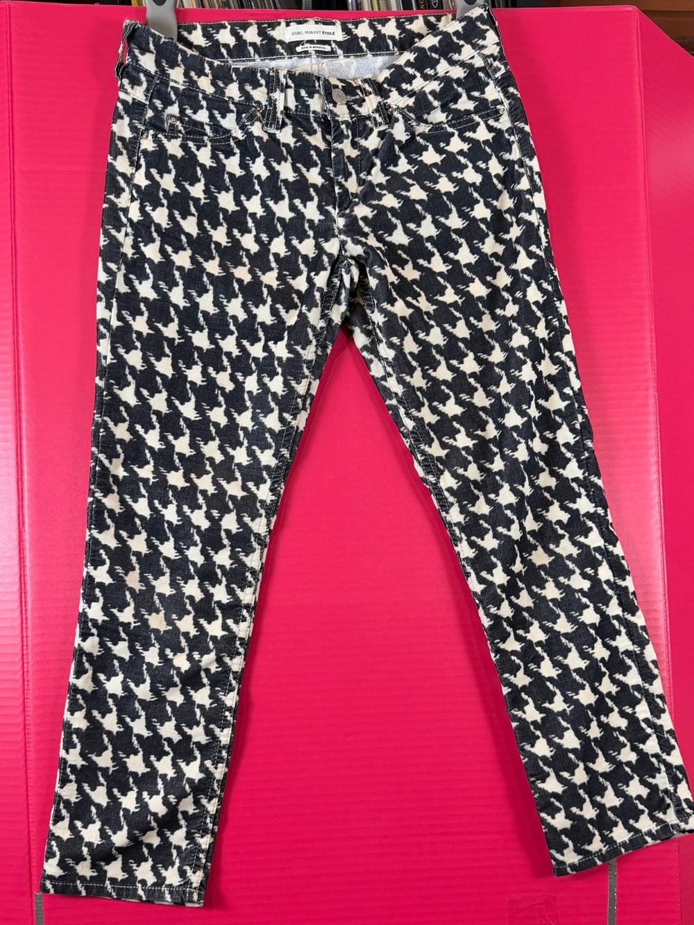 ⁠Isabel Marant Étoile Black White Corduroy Ankle length Graphic Pants Size 4
